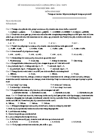 Đề thi đánh giá chất lượng môn Sinh học Lớp 12 - Lần 1 - Năm học 2020-20201