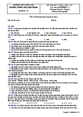 Đề thi kết thúc học kỳ môn Sinh học Lớp 12 - Mã đề 132