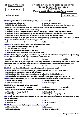 Đề thi môn Sinh học Lớp 12 - Kỳ khảo sát kiến thức chuẩn bị cho kỳ thi tốt nghiệp THPT năm 2021 lần 2 - Mã đề 316 - Sở GD & ĐT Vĩnh Phúc