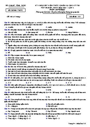 Đề thi môn Sinh học Lớp 12 - Kỳ khảo sát kiến thức chuẩn bị cho kỳ thi tốt nghiệp THPT năm 2021 lần 2 - Mã đề 313 - Sở GD & ĐT Vĩnh Phúc