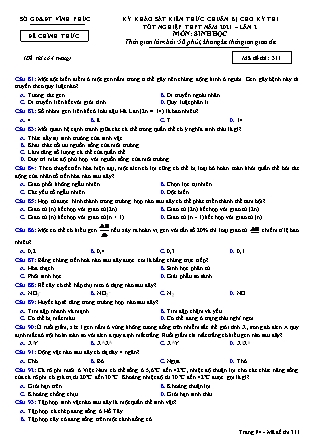 Đề thi môn Sinh học Lớp 12 - Kỳ khảo sát kiến thức chuẩn bị cho kỳ thi tốt nghiệp THPT năm 2021 lần 2 - Mã đề 311 - Sở GD & ĐT Vĩnh Phúc