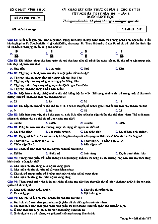 Đề thi môn Sinh học Lớp 12 - Kỳ khảo sát kiến thức chuẩn bị cho kỳ thi tốt nghiệp THPT năm 2021 lần 2 - Mã đề 317 - Sở GD & ĐT Vĩnh Phúc