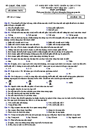 Đề thi môn Sinh học Lớp 12 - Kỳ khảo sát kiến thức chuẩn bị cho kỳ thi tốt nghiệp THPT năm 2021 lần 2 - Mã đề 306 - Sở GD & ĐT Vĩnh Phúc
