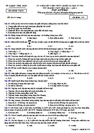 Đề thi môn Sinh học Lớp 12 - Kỳ khảo sát kiến thức chuẩn bị cho kỳ thi tốt nghiệp THPT năm 2021 lần 2 - Mã đề 319 - Sở GD & ĐT Vĩnh Phúc