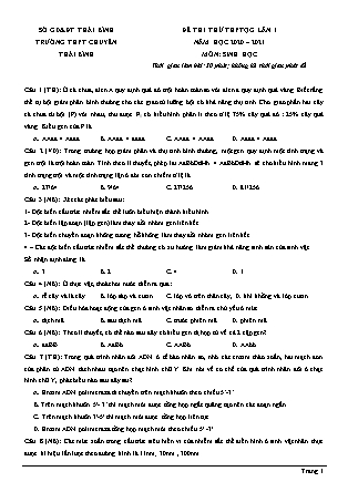 Đề thi thử THPT Quốc gia lần 1 môn Sinh học - Năm học 2020-2021 - Trường THPT chuyên Thái Bình