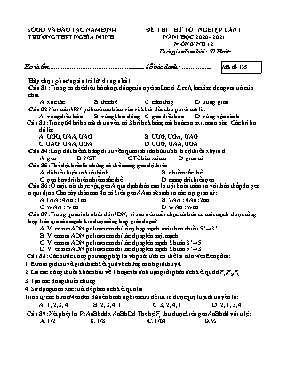 Đề thi thử tốt nghiệp lần 1 môn Sinh học Lớp 12 - Mã đề 135 - Năm học 2020-2021 - Trường THPT Nghĩa Minh