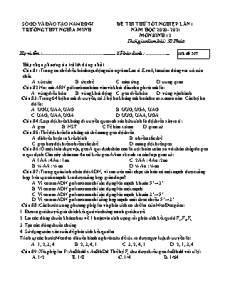 Đề thi thử tốt nghiệp lần 1 môn Sinh học Lớp 12 - Mã đề 357 - Năm học 2020-2021 - Trường THPT Nghĩa Minh