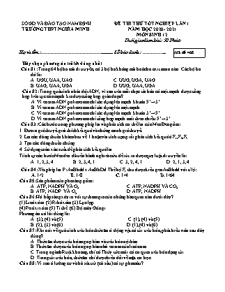 Đề thi thử tốt nghiệp lần 1 môn Sinh học Lớp 12 - Mã đề 468 - Năm học 2020-2021 - Trường THPT Nghĩa Minh