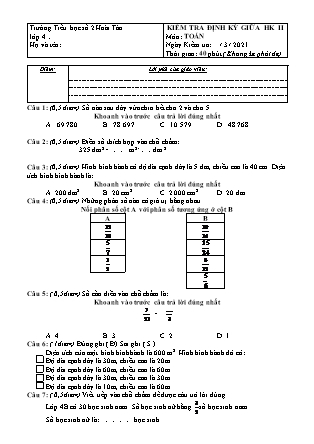 Bài kiểm tra định kỳ giữa kỳ II môn Toán Lớp 4 - Trường TH số 2 Hoài Tân