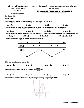 Đề thi thử môn Toán Lớp 12 - Kỳ thi tốt nghiệp THPT năm 2021 - Đề số 02