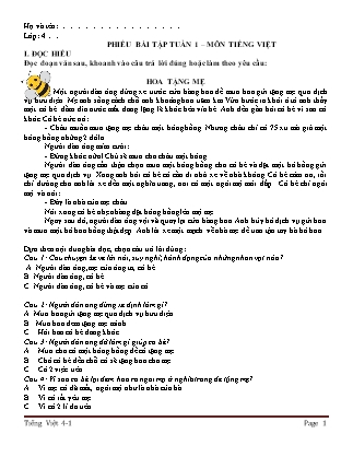Phiếu bài tập tuần 1 môn Tiếng Việt Lớp 4