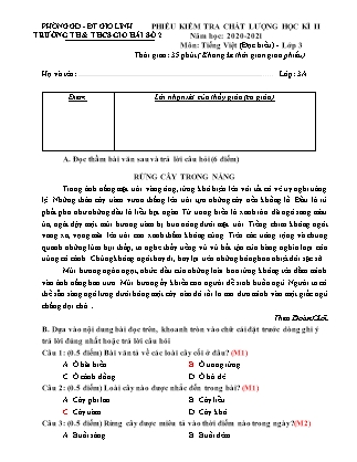 Phiếu kiểm tra chất lượng học kỳ II môn Tiếng Việt Lớp 3 - Trường TH & THCS Gio Hải số 2 (Có đáp án)