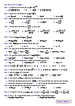 Đề chắc nghiệm ôn tập Toán Lớp 12 - Phần 1: Mũ lô ga - Mã đề: 111