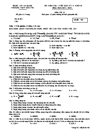 Đề kiểm tra 1 tiết môn Vật lý Khối 10 - Mã đề 483 - Học kỳ II - Năm học 2014-2015 - Trường THPT Đức Trí