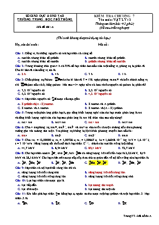 Đề kiểm tra chương 7 môn Vật lý Lớp 12 - Mã đề A (Có đáp án)