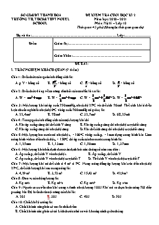 Đề kiểm tra cuối học kỳ II môn Vật lý Lớp 10 - Năm học 2020-2021 - Sở GD & ĐT Thanh Hóa
