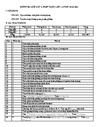 Đề kiểm tra giữa kỳ II môn Toán Lớp 12 - Trường THPT Giai Xuân