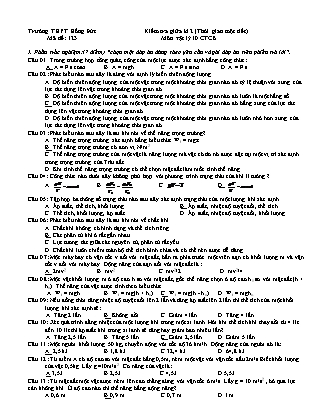 Đề kiểm tra giữa kỳ II môn Vật lý Lớp 10 - Mã đề 123 - Trường THPT Hồng Đức