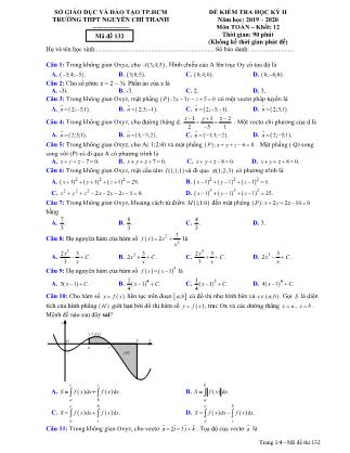 Đề kiểm tra môn Toán Khối 12 - Mã đề 132 - Học kỳ II - Năm học 2019-2020 - Trường THPT Nguyễn Chí Thanh