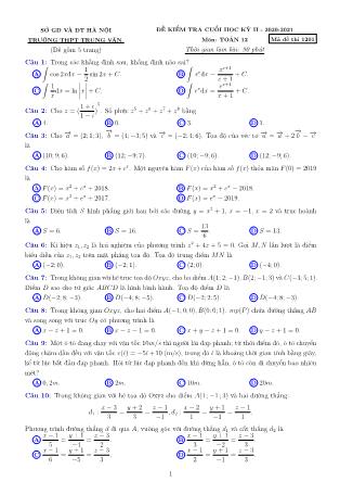 Đề kiểm tra môn Toán Lớp 12 - Mã đề 1201- Học kỳ II - Năm học 2020-2021 - Trường THPT Trung Văn