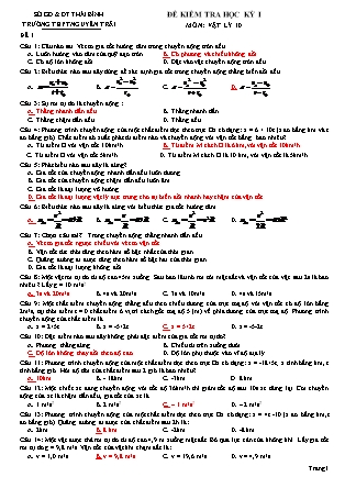 Đề kiểm tra môn Vật lý Lớp 10 - Học kỳ I - Trường THPT Nguyễn Trãi (Có đáp án)