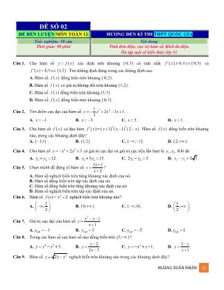 Đề rèn luyện ôn thi THPT Quốc gia môn Toán Lớp 12 - Đề số 02 - Hoàng Xuân Nhàn