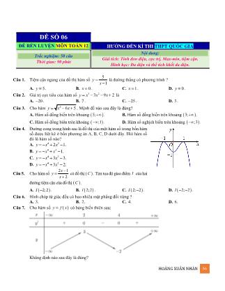 Đề rèn luyện ôn thi THPT Quốc gia môn Toán Lớp 12 - Đề số 06 - Hoàng Xuân Nhàn