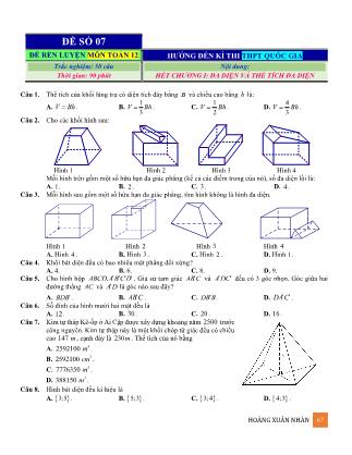 Đề rèn luyện ôn thi THPT Quốc gia môn Toán Lớp 12 - Đề số 07 - Hoàng Xuân Nhàn