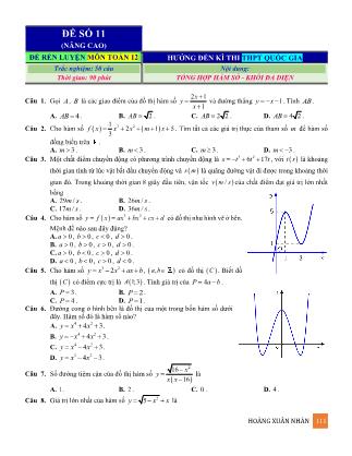 Đề rèn luyện ôn thi THPT Quốc gia môn Toán Lớp 12 - Đề số 11 - Hoàng Xuân Nhàn