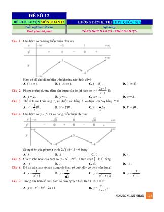 Đề rèn luyện ôn thi THPT Quốc gia môn Toán Lớp 12 - Đề số 12 - Hoàng Xuân Nhàn