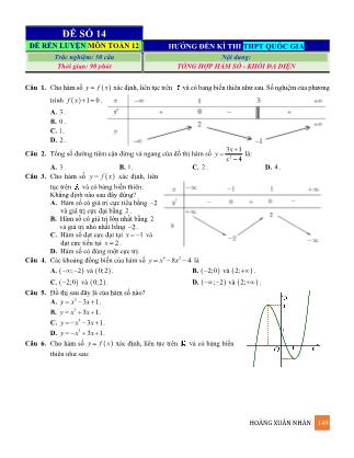 Đề rèn luyện ôn thi THPT Quốc gia môn Toán Lớp 12 - Đề số 14 - Hoàng Xuân Nhàn