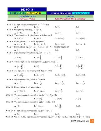 Đề rèn luyện ôn thi THPT Quốc gia môn Toán Lớp 12 - Đề số 18 - Hoàng Xuân Nhàn