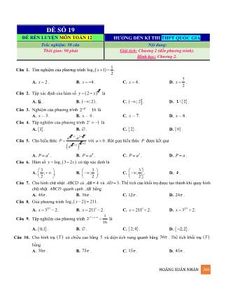 Đề rèn luyện ôn thi THPT Quốc gia môn Toán Lớp 12 - Đề số 19 - Hoàng Xuân Nhàn