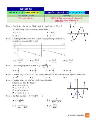 Đề rèn luyện ôn thi THPT Quốc gia môn Toán Lớp 12 - Đề số 20 - Hoàng Xuân Nhàn