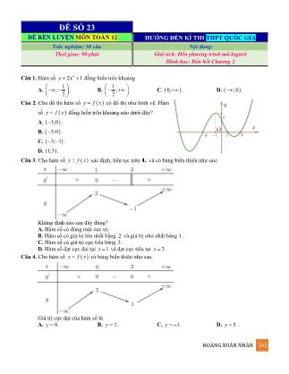 Đề rèn luyện ôn thi THPT Quốc gia môn Toán Lớp 12 - Đề số 23 - Hoàng Xuân Nhàn