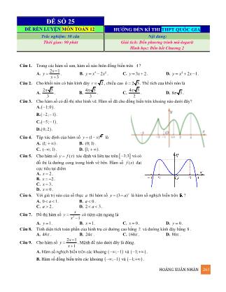 Đề rèn luyện ôn thi THPT Quốc gia môn Toán Lớp 12 - Đề số 25 - Hoàng Xuân Nhàn