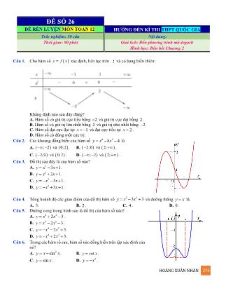 Đề rèn luyện ôn thi THPT Quốc gia môn Toán Lớp 12 - Đề số 26 - Hoàng Xuân Nhàn