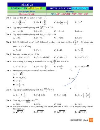 Đề rèn luyện ôn thi THPT Quốc gia môn Toán Lớp 12 - Đề số 28 - Hoàng Xuân Nhàn