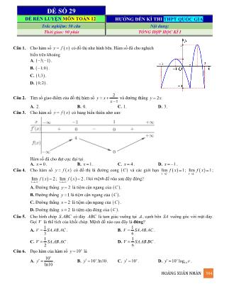 Đề rèn luyện ôn thi THPT Quốc gia môn Toán Lớp 12 - Đề số 29 - Hoàng Xuân Nhàn