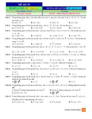 Đề rèn luyện ôn thi THPT Quốc gia môn Toán Lớp 12 - Đề số 39 - Hoàng Xuân Nhàn