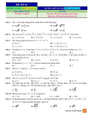 Đề rèn luyện ôn thi THPT Quốc gia môn Toán Lớp 12 - Đề số 41 - Hoàng Xuân Nhàn