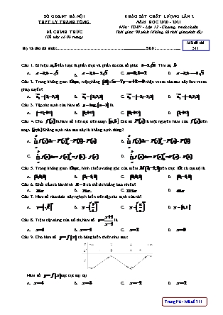 Đề thi khảo sát chất lượng lần 2 môn Toán Lớp 12 - Mã đề 311 - Năm học 2020-2021 - Trường THPT Lý Thánh Tông
