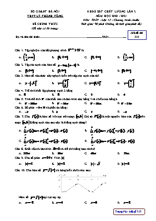 Đề thi khảo sát chất lượng lần 2 môn Toán Lớp 12 - Mã đề 313 - Năm học 2020-2021 - Trường THPT Lý Thánh Tông