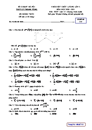 Đề thi khảo sát chất lượng lần 2 môn Toán Lớp 12 - Mã đề 315 - Năm học 2020-2021 - Trường THPT Lý Thánh Tông