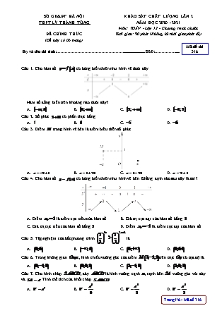 Đề thi khảo sát chất lượng lần 2 môn Toán Lớp 12 - Mã đề 316 - Năm học 2020-2021 - Trường THPT Lý Thánh Tông