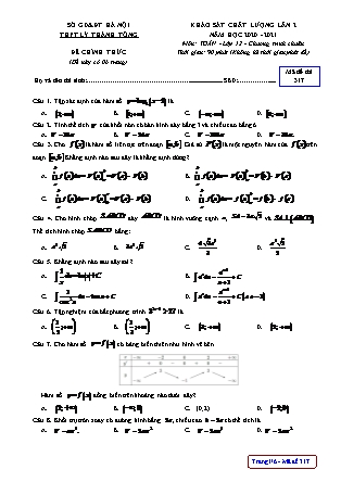 Đề thi khảo sát chất lượng lần 2 môn Toán Lớp 12 - Mã đề 317 - Năm học 2020-2021 - Trường THPT Lý Thánh Tông