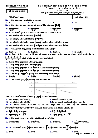 Đề thi môn Toán Lớp 12 - Kỳ khảo sát kiến thức chuẩn bị cho kỳ thi tốt nghiệp THPT năm 2021 lần 2 - Mã đề 210 - Sở GD & ĐT Vĩnh Phúc