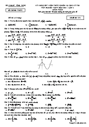 Đề thi môn Toán Lớp 12 - Kỳ khảo sát kiến thức chuẩn bị cho kỳ thi tốt nghiệp THPT năm 2021 lần 2 - Mã đề 212 - Sở GD & ĐT Vĩnh Phúc