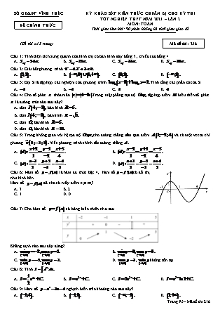 Đề thi môn Toán Lớp 12 - Kỳ khảo sát kiến thức chuẩn bị cho kỳ thi tốt nghiệp THPT năm 2021 lần 2 - Mã đề 216 - Sở GD & ĐT Vĩnh Phúc