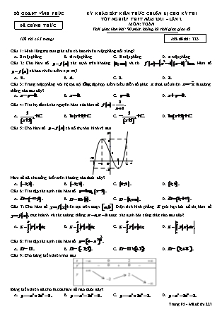 Đề thi môn Toán Lớp 12 - Kỳ khảo sát kiến thức chuẩn bị cho kỳ thi tốt nghiệp THPT năm 2021 lần 2 - Mã đề 223 - Sở GD & ĐT Vĩnh Phúc